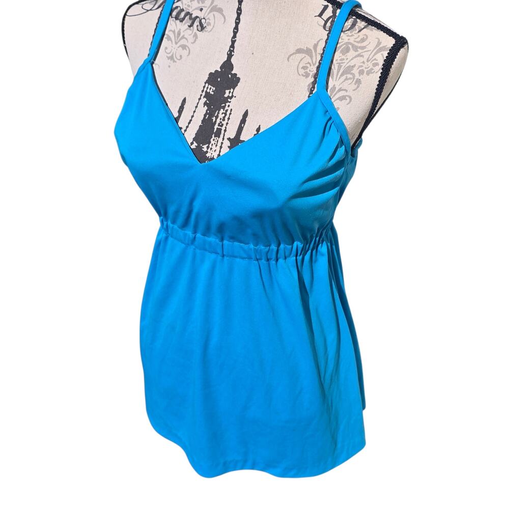 Vintage Sears Union Tag Blue Babydoll Swimsuit Top Size 10 D Cup Coquette